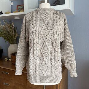 Vintage Western Island Fisherman Wool Ireland Sweater Company Beige Cable knit